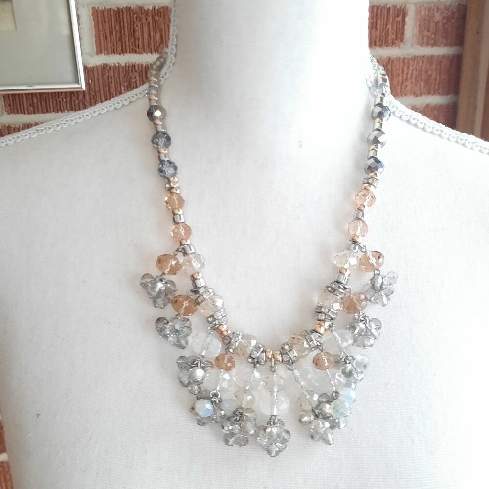 TALBOTS Crystal Bead Cluster Silver Tone Elegant Necklace 17" + 3" Glam Sparkle